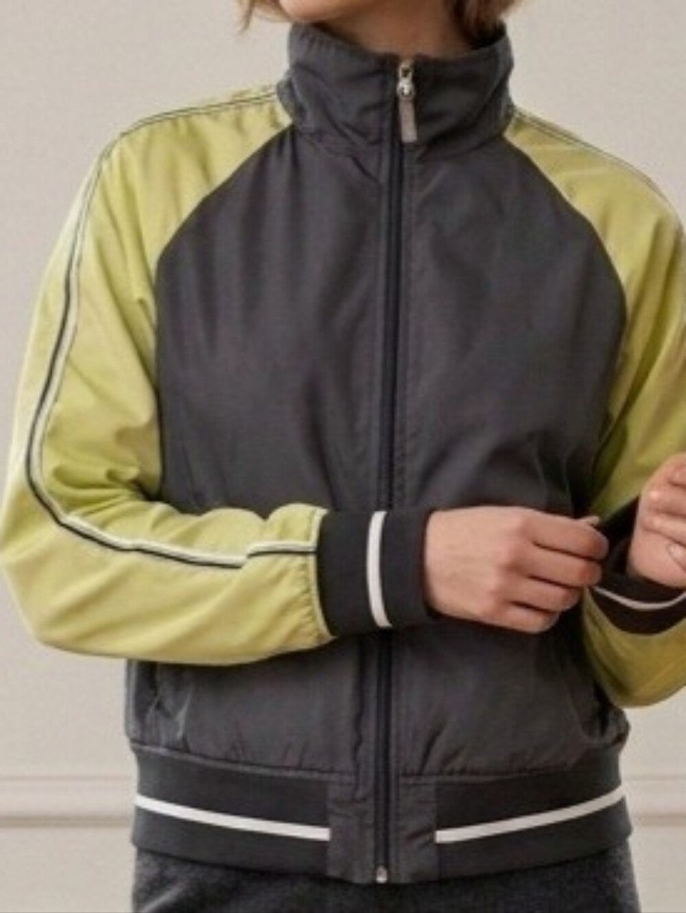 Funnel Track Jacket Gray and Chartreuse